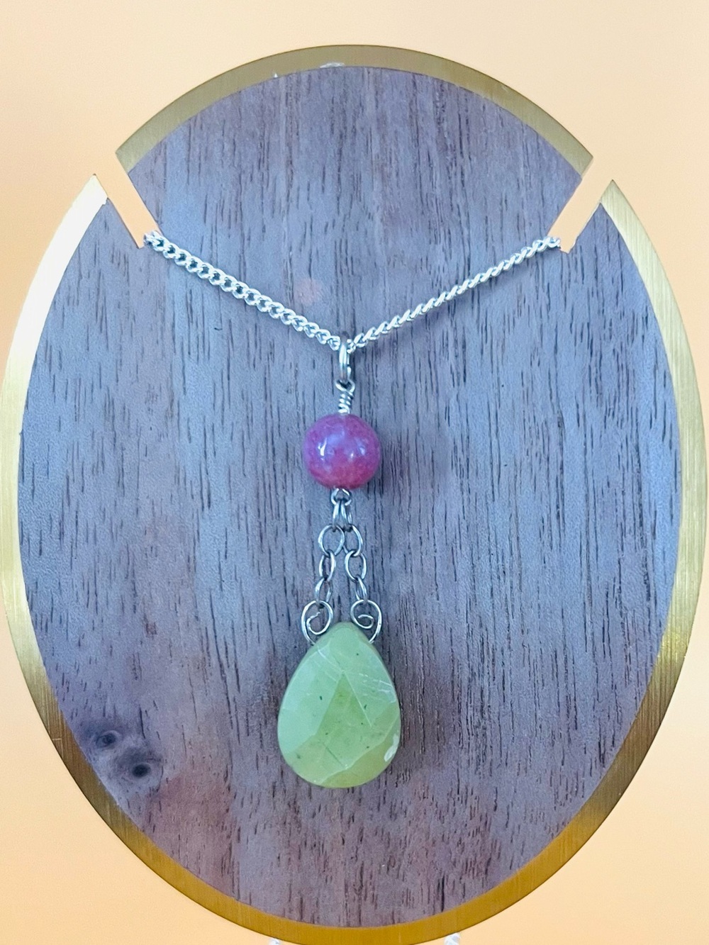 Elegant Silver Necklace with Green and Pink Stones